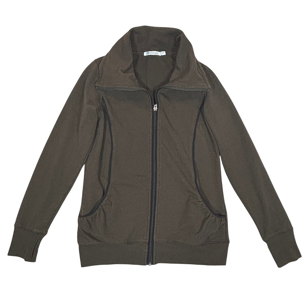 Revolution by Rickis Women FullZip Funnel Neck Sweatshirt Brown Thumbholes Y2K S